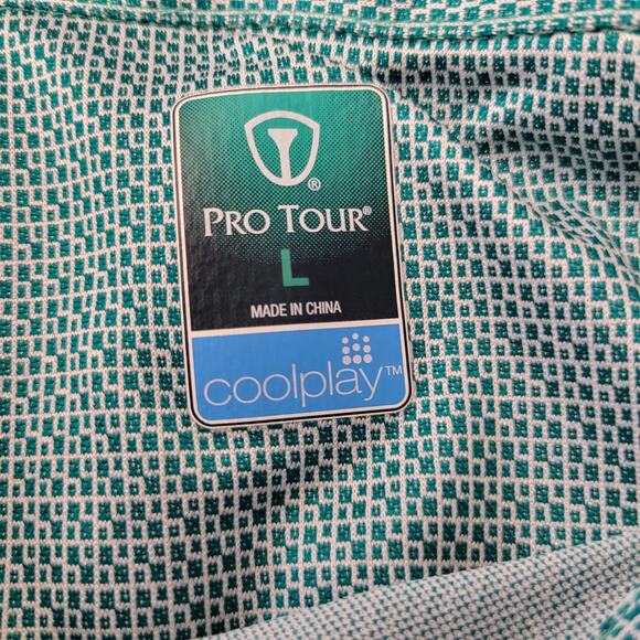 Pro Tour Coolplay Polo Golf Shirt Mens L Green White Geometric Short SLeeves - Picture 7 of 14